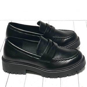 New Black Platform Slip On Chunky Penny Loafers